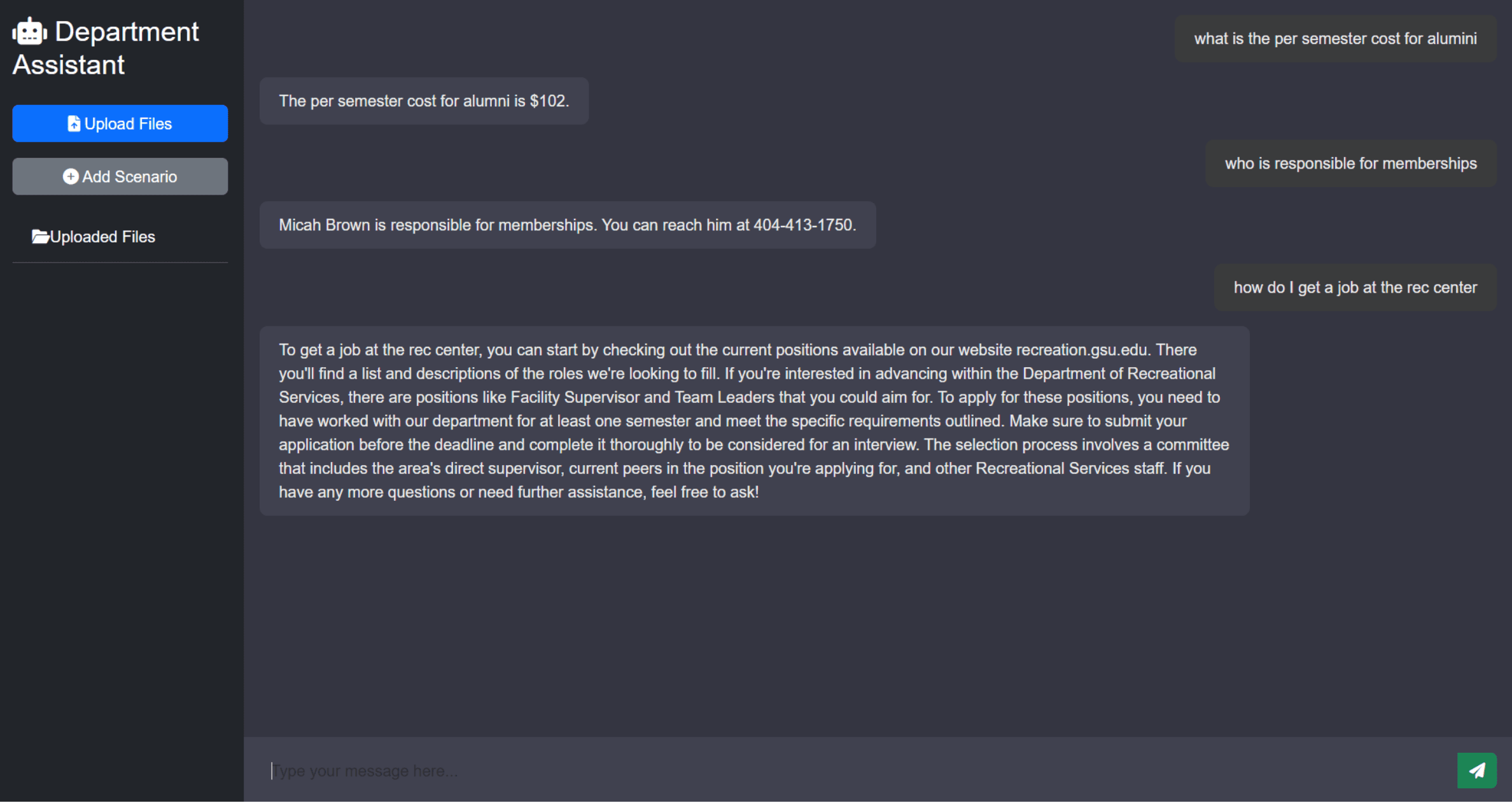 Department Assistant screenshot